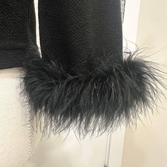 VTG 90s Marian & Maral Black Feather Trim Cropped Evening Cardigan Glam Small - Picture 4 of 8